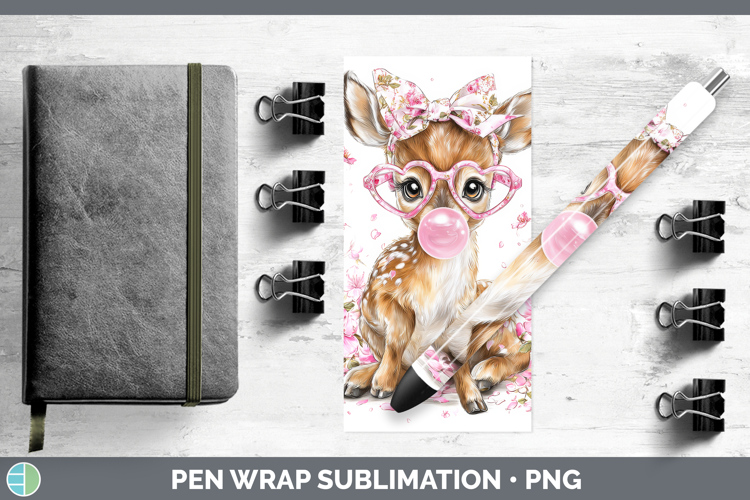 Deer Animals Pink Bubble Gum Pen Wrap Sublimation Design