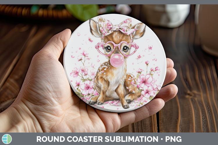 Deer Animals Pink Bubble Gum Round Coaster Sublimation Desig