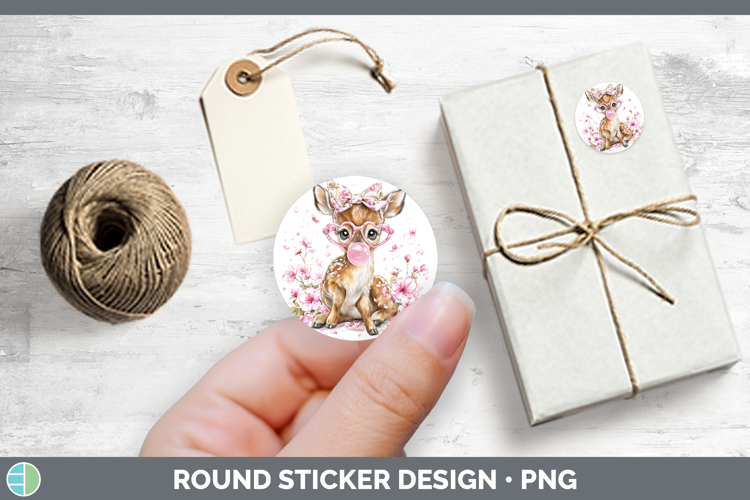 Deer Animals Pink Bubble Gum Stickers Design