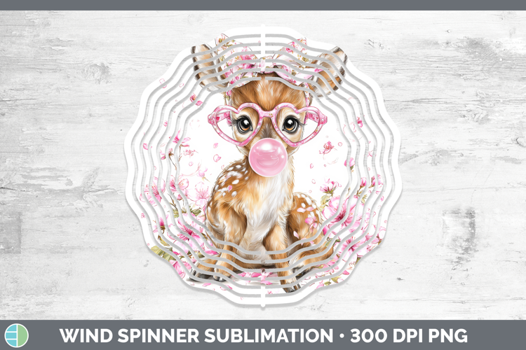Deer Animals Pink Bubble Gum Wind Spinner Sublimation Design