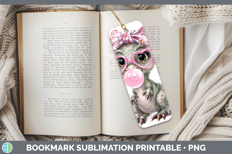 Dinosaur Animals Pink Bubble Gum Bookmark Sublimation Design