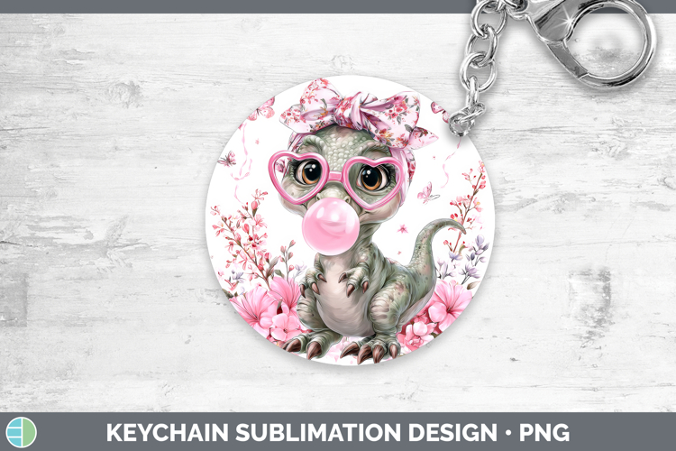 Dinosaur Animals Pink Bubble Gum Keychain Sublimation Design