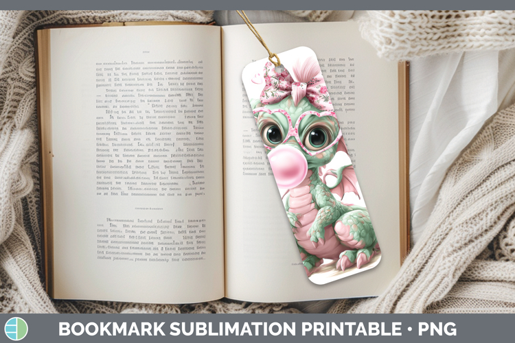 Dragon Animals Pink Bubble Gum Bookmark Sublimation Design