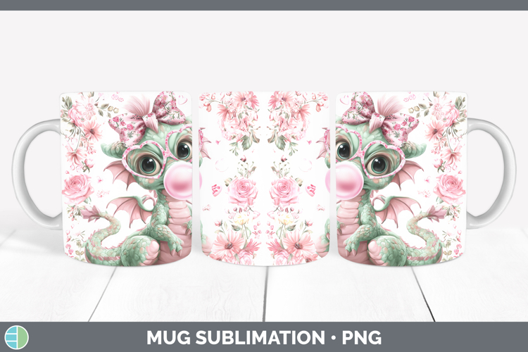 Dragon Animals Pink Bubble Gum Mug Wrap Sublimation Design
