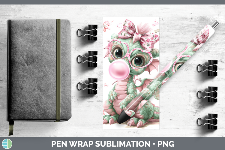 Dragon Animals Pink Bubble Gum Pen Wrap Sublimation Design