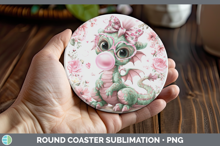 Dragon Animals Pink Bubble Gum Round Coaster Sublimation Des