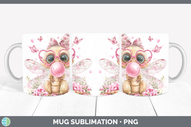 Dragonfly Animals Pink Bubble Gum Mug Wrap Sublimation Desig