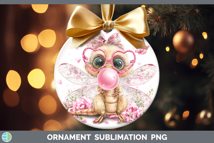 Dragonfly Animals Pink Bubble Gum Ornament Sublimation Desig