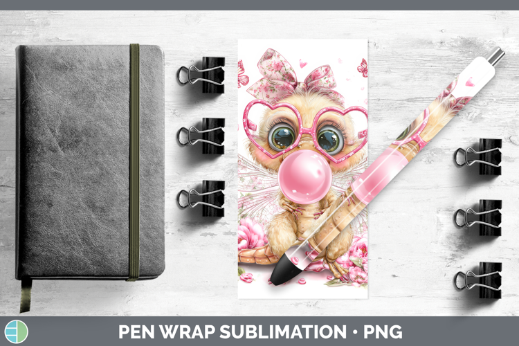 Dragonfly Animals Pink Bubble Gum Pen Wrap Sublimation Desig