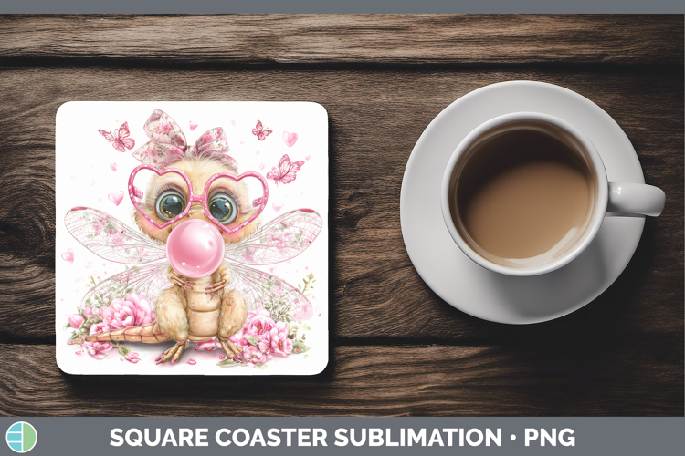 Dragonfly Animals Pink Bubble Gum Square Coaster Sublimation