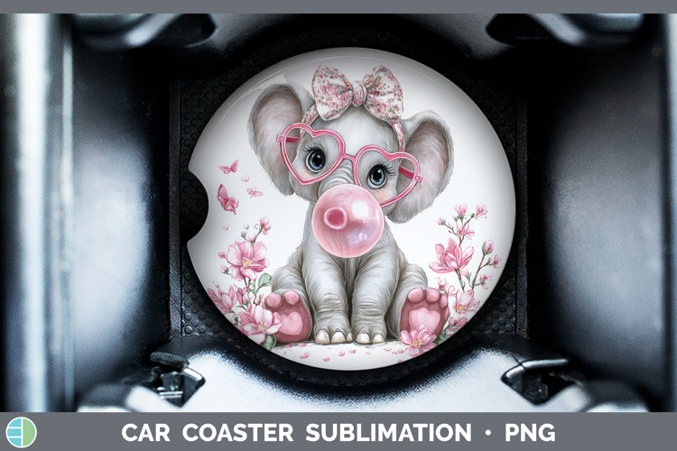 Elephant Animals Pink Bubble Gum Car Coaster Sublimation Des