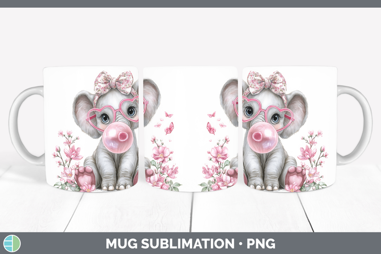 Elephant Animals Pink Bubble Gum Mug Wrap Sublimation Design
