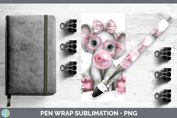 Elephant Animals Pink Bubble Gum Pen Wrap Sublimation Design