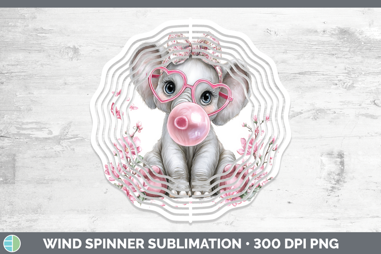 Elephant Animals Pink Bubble Gum Wind Spinner Sublimation De