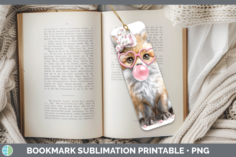 Fox Animals Pink Bubble Gum Bookmark Sublimation Design