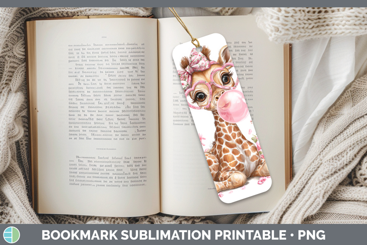 Giraffe Animals Pink Bubble Gum Bookmark Sublimation Design