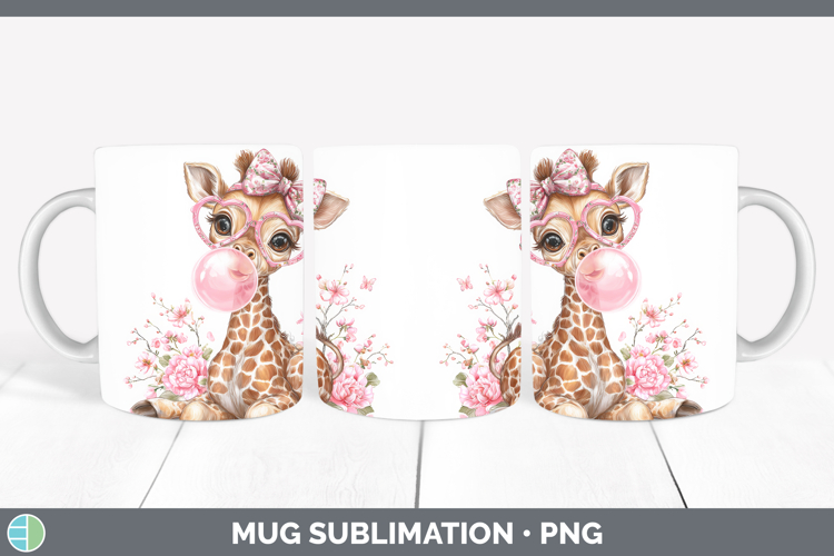 Giraffe Animals Pink Bubble Gum Mug Wrap Sublimation Design