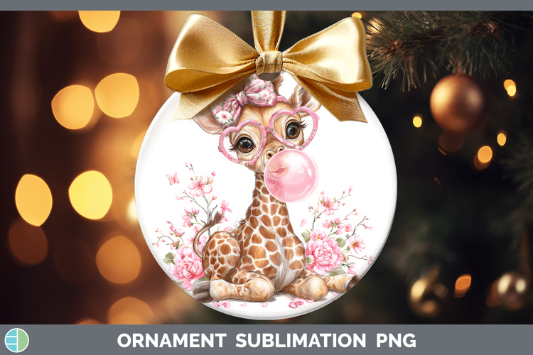 Giraffe Animals Pink Bubble Gum Ornament Sublimation Design