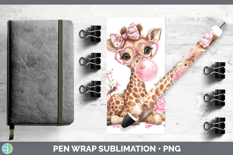 Giraffe Animals Pink Bubble Gum Pen Wrap Sublimation Design