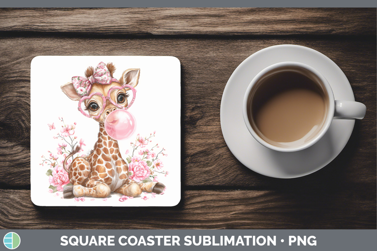 Giraffe Animals Pink Bubble Gum Square Coaster Sublimation D