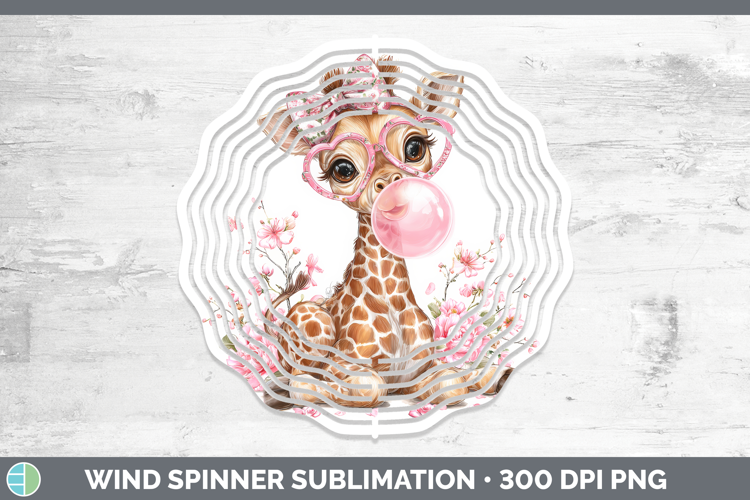 Giraffe Animals Pink Bubble Gum Wind Spinner Sublimation Des
