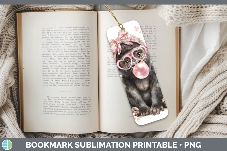 Gorilla Animals Pink Bubble Gum Bookmark Sublimation Design