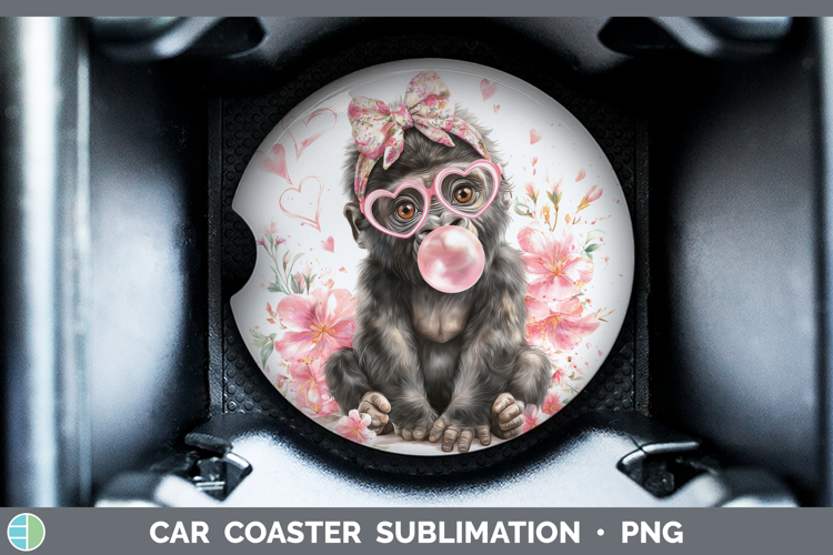 Gorilla Animals Pink Bubble Gum Car Coaster Sublimation Desi