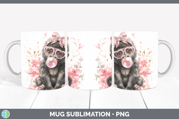 Gorilla Animals Pink Bubble Gum Mug Wrap Sublimation Design