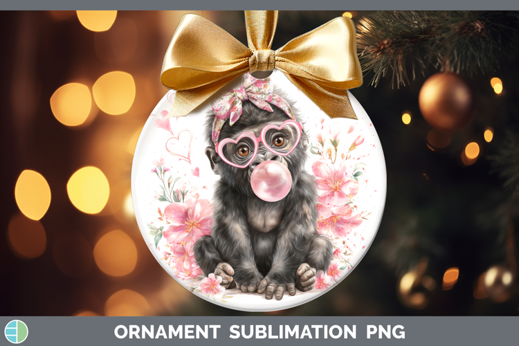 Gorilla Animals Pink Bubble Gum Ornament Sublimation Design