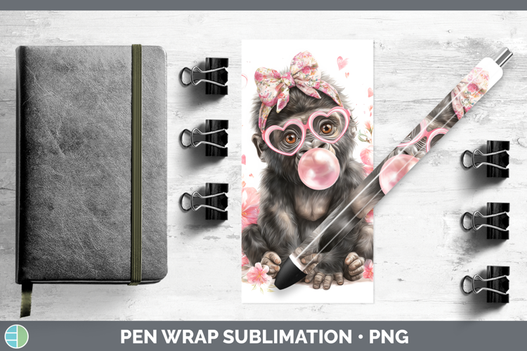 Gorilla Animals Pink Bubble Gum Pen Wrap Sublimation Design