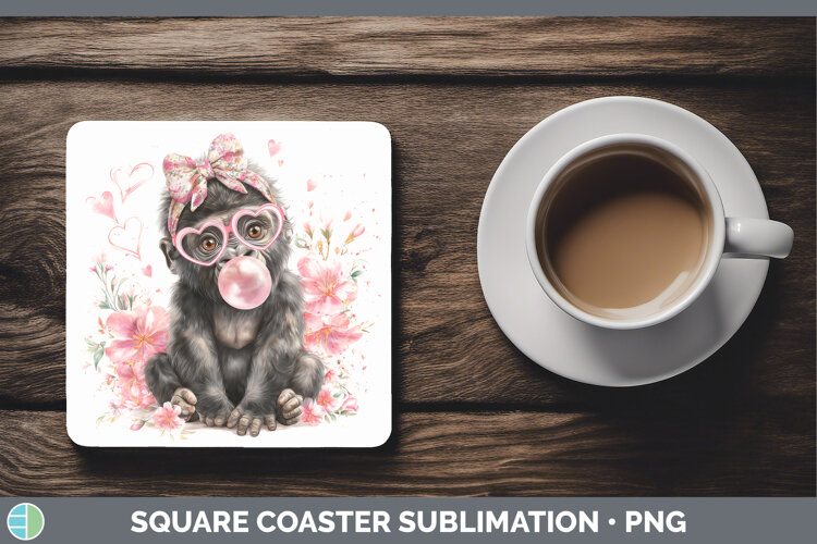 GorgeousAnimals Pink Bubble Gum Square Coaster design.