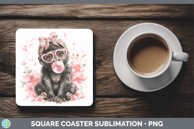 Gorilla Animals Pink Bubble Gum Square Coaster Sublimation D