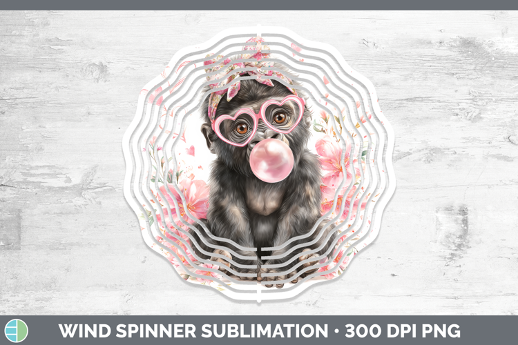 Gorilla Animals Pink Bubble Gum Wind Spinner Sublimation Des