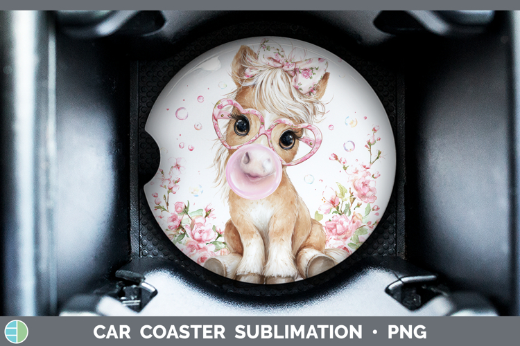 Horse Animals Pink Bubble Gum Car Coaster Sublimation Design
