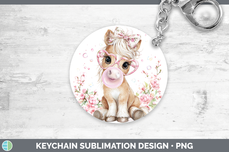 Horse Animals Pink Bubble Gum Keychain Sublimation Design