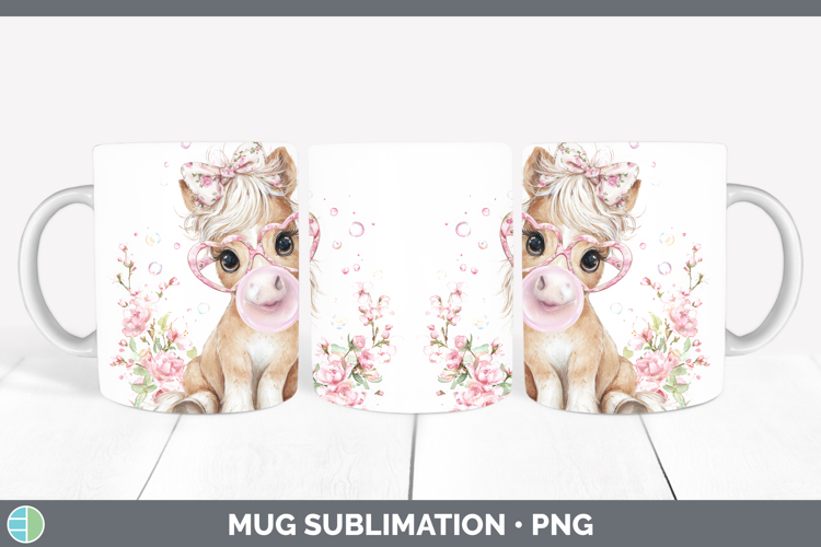 Horse Animals Pink Bubble Gum Mug Wrap Sublimation Design