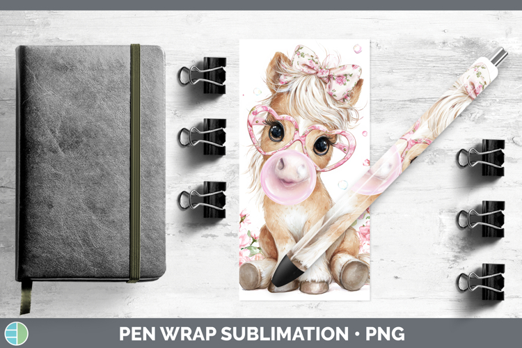 Horse Animals Pink Bubble Gum Pen Wrap Sublimation Design