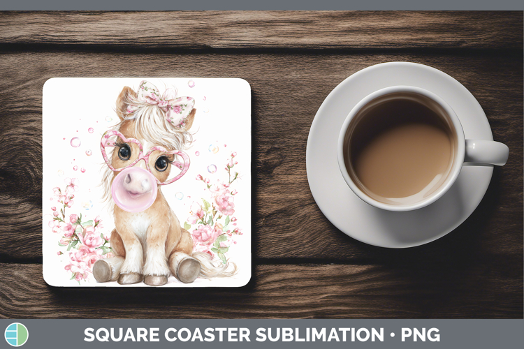 Horse Animals Pink Bubble Gum Square Coaster Sublimation Des