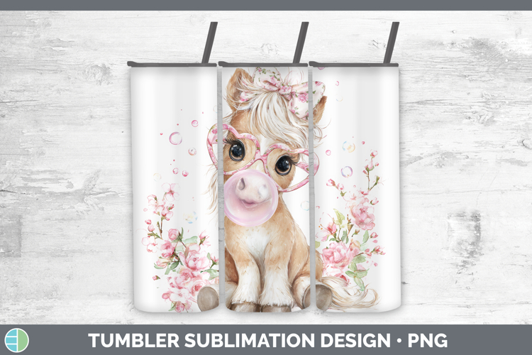 Horse Animals Pink Bubble Gum Tumbler Sublimation Design
