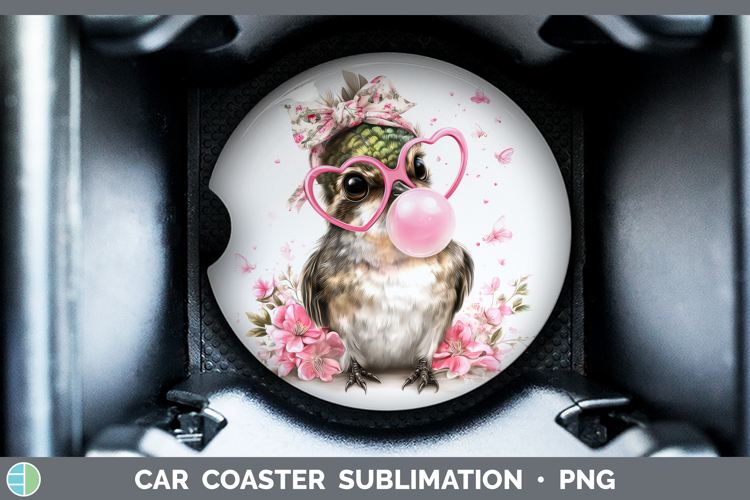 Hummingbird Animals Pink Bubble Gum Car Coaster Sublimation