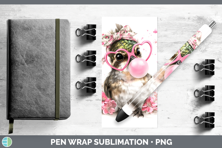 Hummingbird Animals Pink Bubble Gum Pen Wrap Sublimation Des