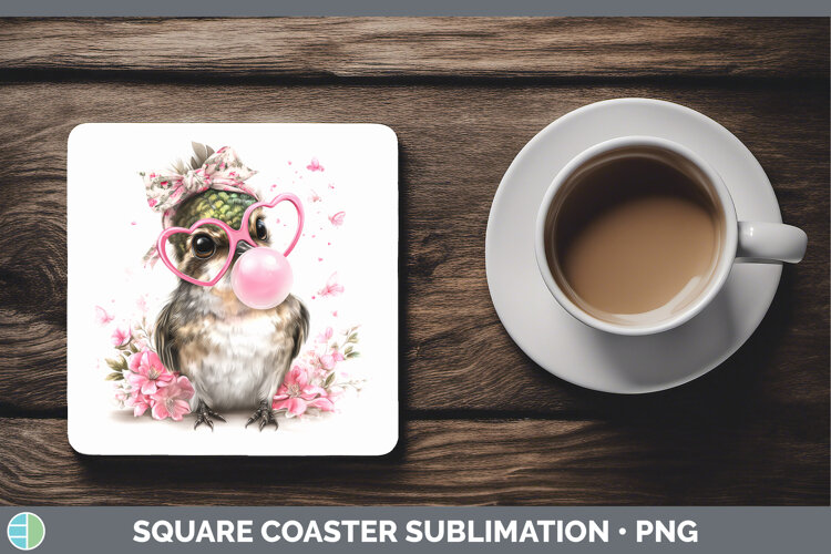 GorgeousAnimals Pink Bubble Gum Square Coaster design.
