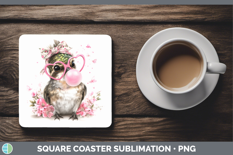 Hummingbird Animals Pink Bubble Gum Square Coaster Sublimati