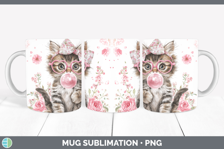 Kitten Animals Pink Bubble Gum Mug Wrap Sublimation Design
