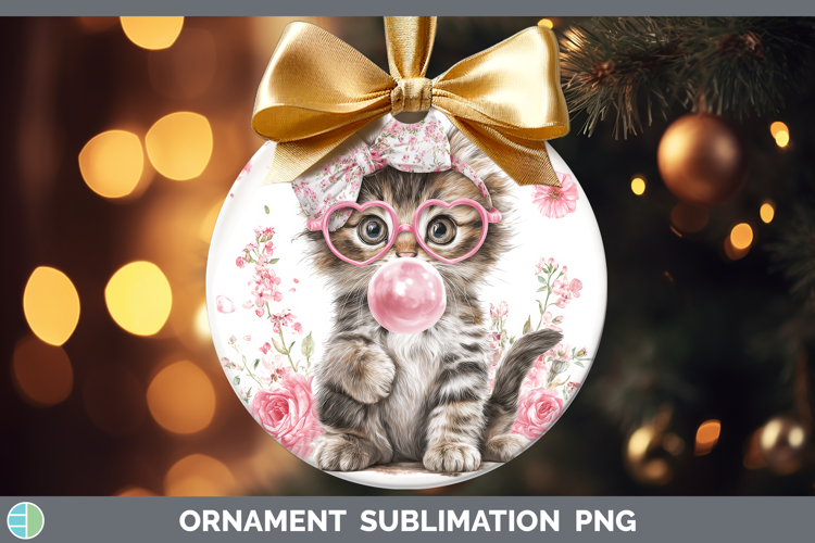 Kitten Animals Pink Bubble Gum Ornament Sublimation Design