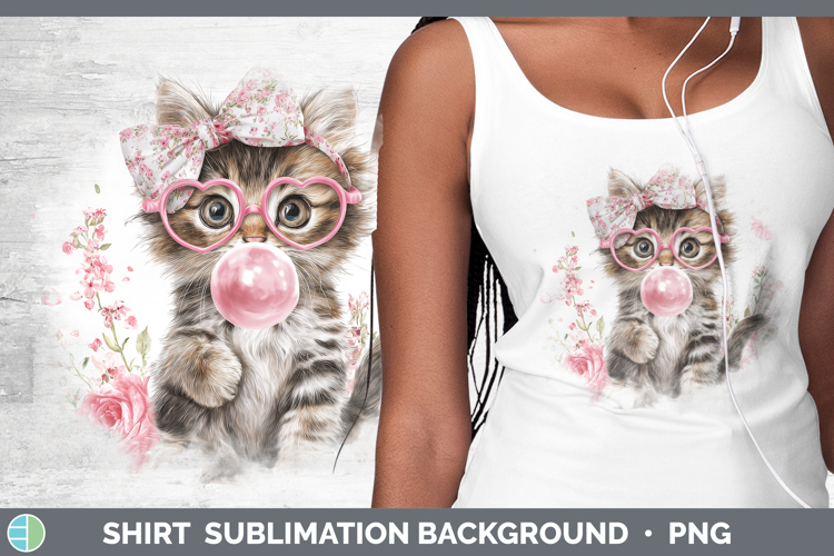 Kitten Animals Pink Bubble Gum Shirt Sublimation Design