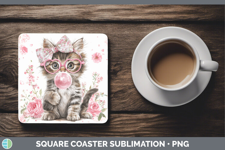 GorgeousAnimals Pink Bubble Gum Square Coaster design.