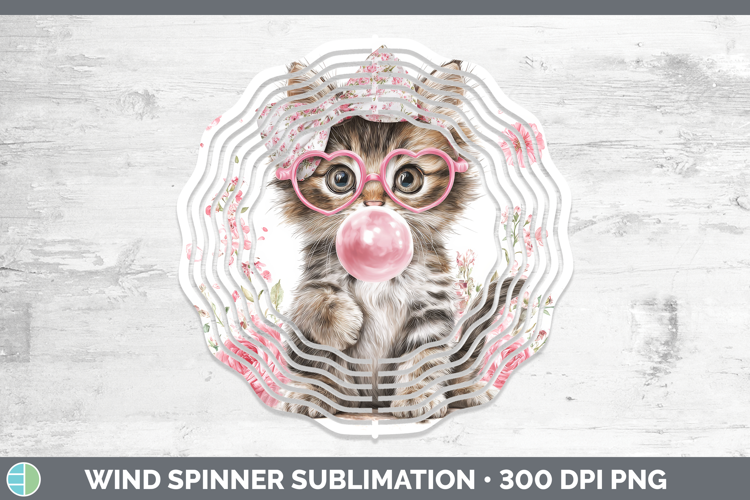 Kitten Animals Pink Bubble Gum Wind Spinner Sublimation Desi