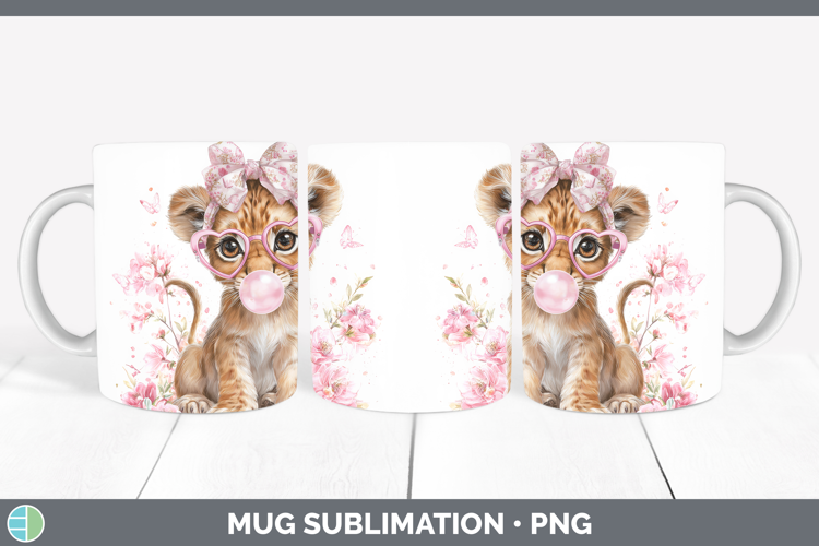 Lion Animals Pink Bubble Gum Mug Wrap Sublimation Design
