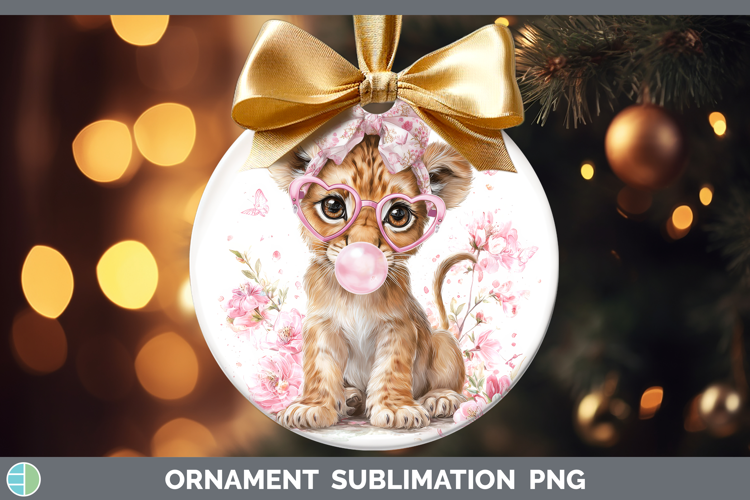 Lion Animals Pink Bubble Gum Ornament Sublimation Design